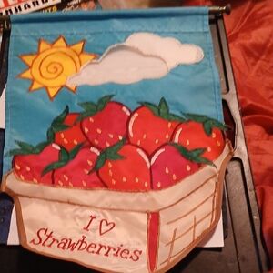Colorful Vintage Handstitched Beautiful colorful Strawberry Garden Flag
